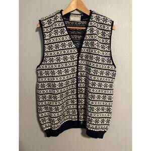 Norlender Sweater Vest Mens Medium Navy Blue Fair Isle Wool Button Front Norway